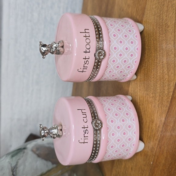 Demdaco First Tooth & First Curl Pink Ceramic Stoneware Keepsake - Picture 1 of 5
